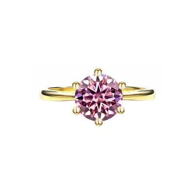925er Sterlingsilberring, mit 18K Gold überzogen, Moissanit mit sechs Krallen - 9