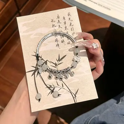 Çinko alaşımlı lotus bilezik, gümüş renk, örgü kordon - 2