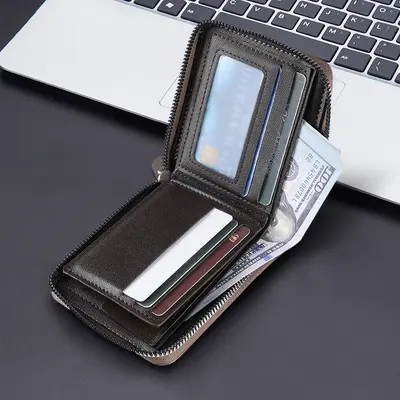 Men's Short PU Wallet with Card and Coin Compartments - 4