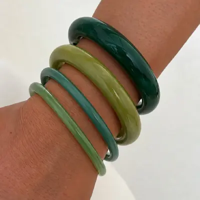 European and American Cross-border Fashion Color Gradient Resin Stacking Bracelets Vintage INS Style Arc-shaped Polished Closed Bangle Bracelets - 9