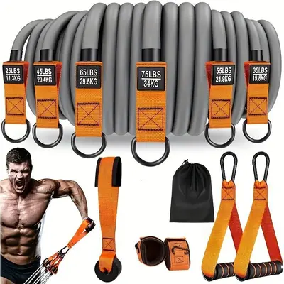 Cross-Border Hot-Selling 12-Piece Resistance Band Set Yellow Grey 300 lbs Elastic Resistance Band Assist Pull-Up Trainer Strength Training