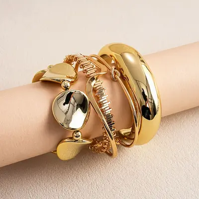 Striated gold bracelet, round, wrinkled design - 4