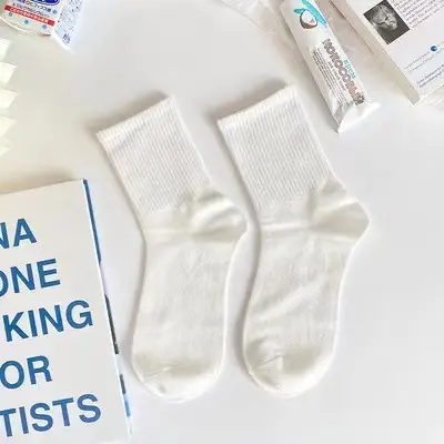 white socks women's socks solid color cotton socks pure white full colored cotton women's socks wholesale mid-calf socks bubble mouth Lolita - 10