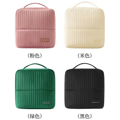 Upright cosmetic organizer bag, large capacity, compartments, travel