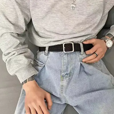 Trendy dokuma kot unisex kanvas kemer kadın çok yönlü elastik tembel siyah çok yönlü üst düzey kemer - 7