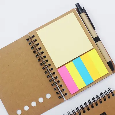 A6 Spiral Kraft Notebook, Eco-Friendly, With Sticky Notes - 4