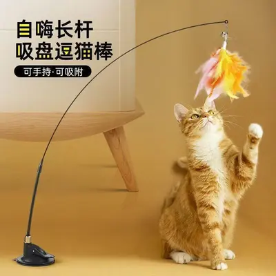 Cat Feather Wand with Suction Cup and Long Stick for Kittens - 11