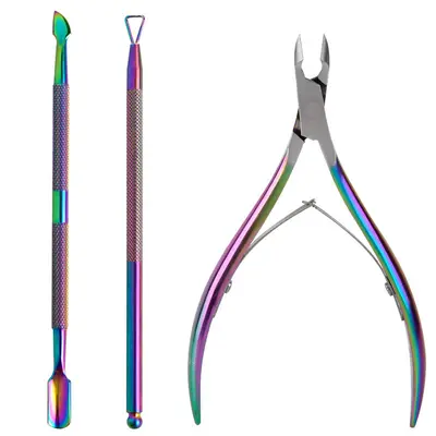 Manicure Set: Cuticle Nippers, Nail Scissors, Stainless Steel Cuticle Pusher - 7