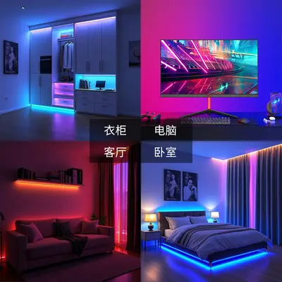 24V Bluetooth RGB LED Şerit Işık Seti, Ses Algılamalı, Oyun Odası İçin