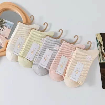 Damensocken Doppelnadel lange Rohre mittlere Dicke Herbst Winter Innenseite außen Baumwolle einfarbig Damensocken Lagerbestand Großhandel Supermarkt Flohmarkt Baumwollsocken - 7