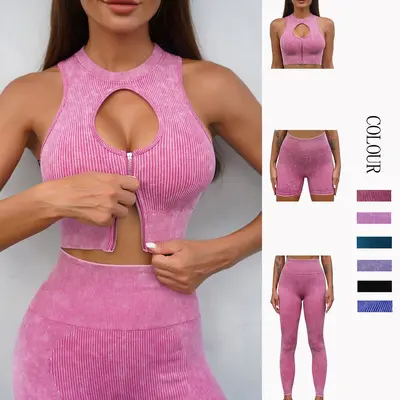 Nahtloses Damen-Yoga-Set, rückenfrei, Po-Lifting, elastische Sportbekleidung
