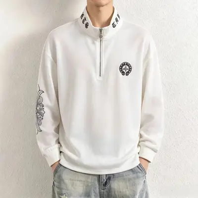 Men's Long Sleeve Printed Sweatshirt, Zipper and Embroidered Stand Collar - 2