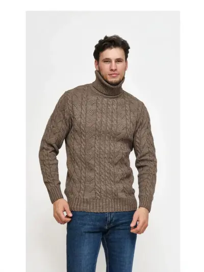 Herren-Rollkragenpullover im Zopfmuster, große Größen, einfarbig, Wolle