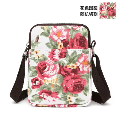 Floral Canvas Crossbody Bag with Multiple Pockets, Middle-Aged Style - 12
