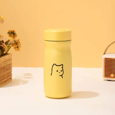 Sevimli Kedi Desenli 316 Paslanmaz Çelik Mini Termos Bardak, 240 ml - 7