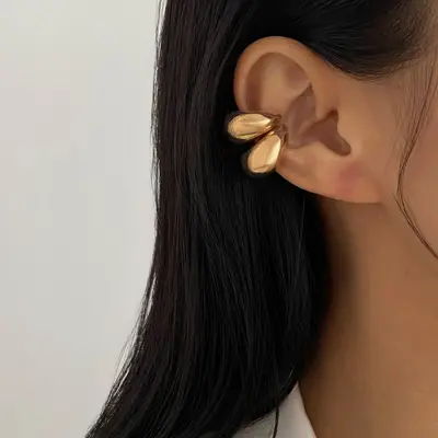 Non-Piercing Metal Pleated Ear Clips for Women, Geometric Design - 10