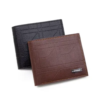 Men's Short Wallet with Plaid Pattern and Coin Pocket - 4