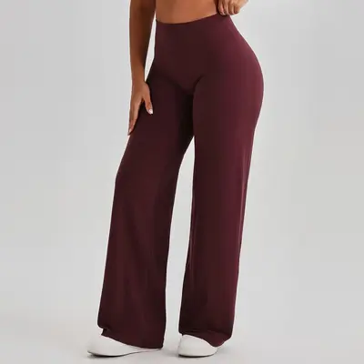 Damen Yogahose mit hoher Taille, weitem Bein und atmungsaktivem Stoff - 12