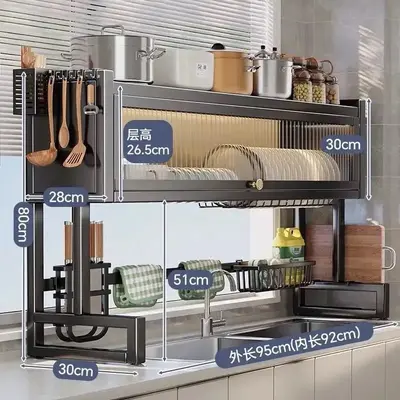 Mutfak lavabo depolama rafı tezgah üstü bulaşık toz geçirmez kurutma rafı çok fonksiyonlu lavabo basit dolap depolama düzenleyici. - 10