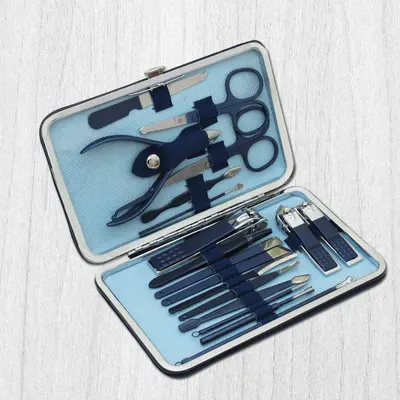 Blauer 18-teiliger Nagelhautmesser, Nagelschere, Beauty-Maniküre, Nagelschere, Pediküre-Messer, Maniküre-Schere Werkzeug LOGO