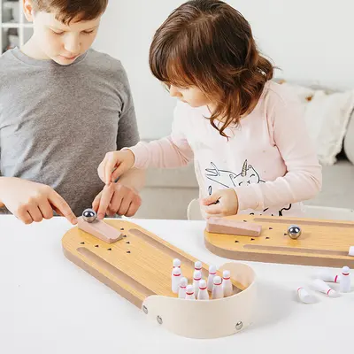 Children's Educational Wooden Mini Bowling Set, Tabletop Game