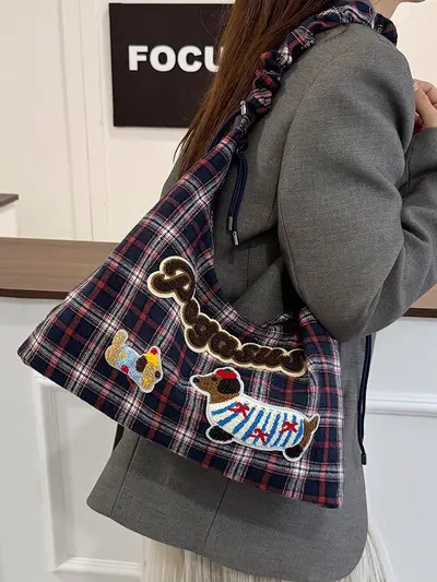 Suede Dachshund Appliqué Retro Preppy Single-Shoulder Bag for Women - 3