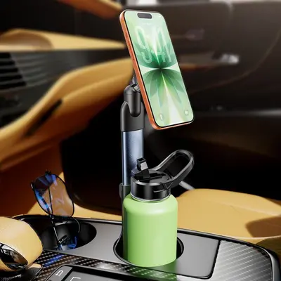 Retractable Metal Magnetic Car Phone Holder 2-in-1 with Water Cup Holder - 3