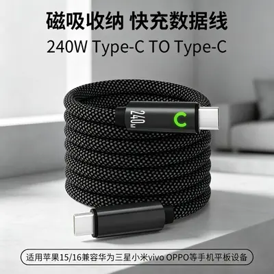 240W Magnetic Fast Charging Data Cable for Tablets, Apple, Samsung, Huawei, Dual Type-C