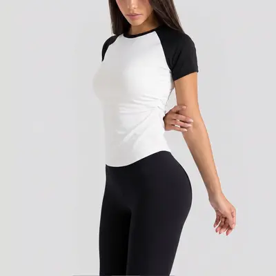 Women's Yoga Set with Slimming Effect and Short-Sleeve Top - 7