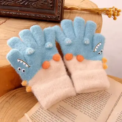Children's Warm Winter Half-Finger Gloves Cute Design - 9