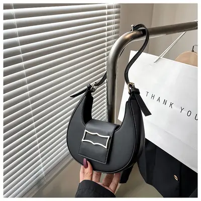 Women's Solid Color Underarm Bag, Crescent Single Shoulder Handbag - 7