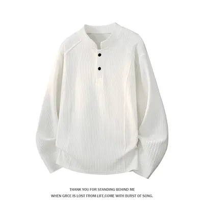 Herren-Langarmshirt mit Henley-Ausschnitt, strukturiert, Modell T6017, Frühjahr