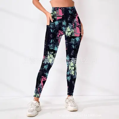 2025新款印花瑜伽裤女高腰紧身舞蹈健美裤速干运动健身瑜伽服
