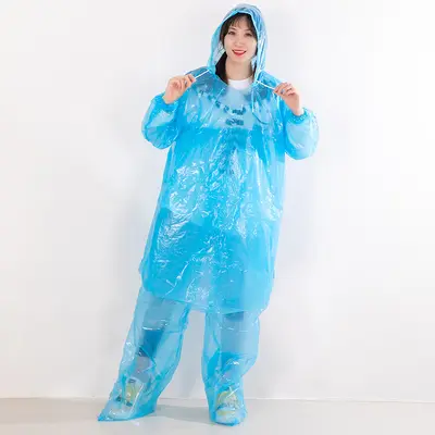 Einweg-Regenmantel und Regenhose Set geteilt für Erwachsene und Kinder verdickter langer Ganzkörper wasserdichter Poncho transparent große Größe Poncho