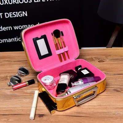 PU Glossy Leather Cosmetic Bag, Hard Shell Storage Box