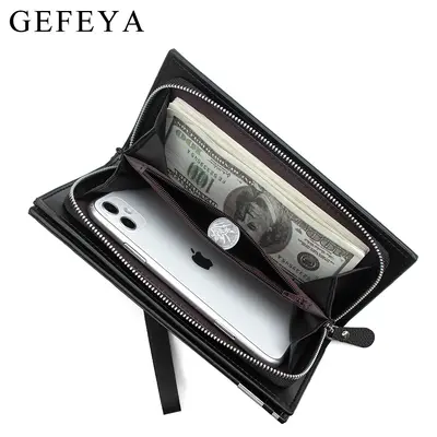 Men's Long Leather Wallet with Zipper and Card Slots, Large Capacity - 4