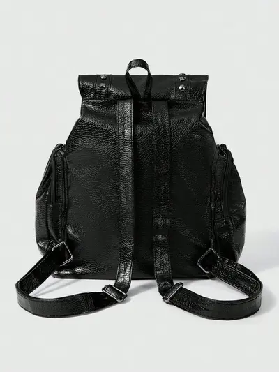 Export Crossborder Wasserstoßkaschierung Litchi-Struktur PU-Leder Nieten Motorradjacke Windbreaker Rucksack Kreuz Doppelschulter Rucksack Großvolumiges Damen-Handtasche