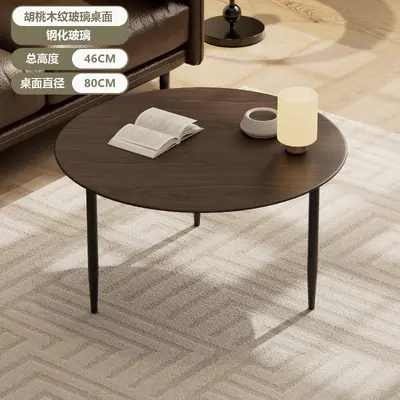 Round Glass Side Table with Wood Grain, for Small Apartments - 7