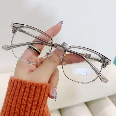 Retro yarı çerçeveli miyop gözlük çerçevesi, mavi ışık korumalı, unisex