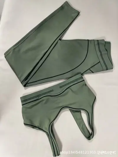阿洛同款跨境瑜伽套装高腰无缝训练服配衬垫亲肤材料松紧弹力透气 - 11