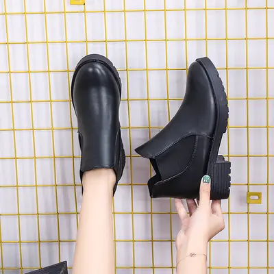 Damen-Martin-Stiefeletten, schwarz, runde Spitze, Herbst