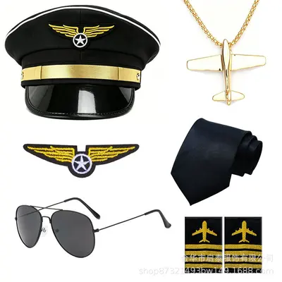 Halloween Pilot Captain Costume Set with Hat and Uniform - 12