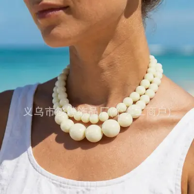 Retro Bohemian Double-Layer Resin Bead Necklace