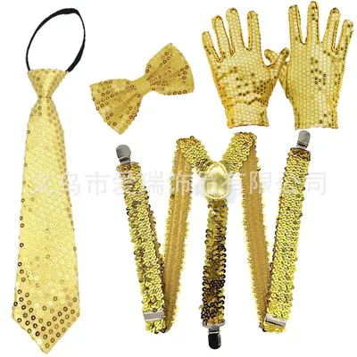 1970s Disco Party Sequin Hat, Gloves, Bow Tie and Shoulder Straps Set - 7
