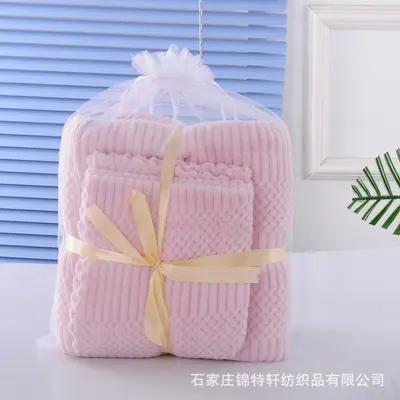 Mercan kadife banyo havlusu seti yumuşak emici - 7