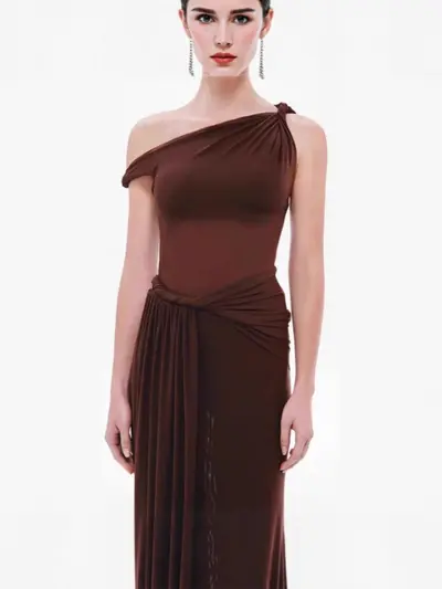 Women's Autumn Winter Dress, Off-Shoulder Asymmetric Pleated Sexy Dress