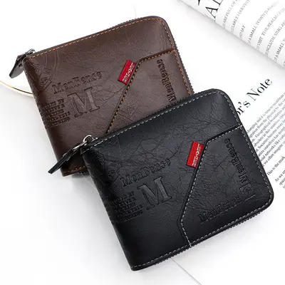 Avrupa ve Amerikan moda fermuarlı erkek kısa cüzdan büyük kapasiteli bozuk para cebi çoklu kart yuvası üç katlı zincir çanta erkek cüzdanı