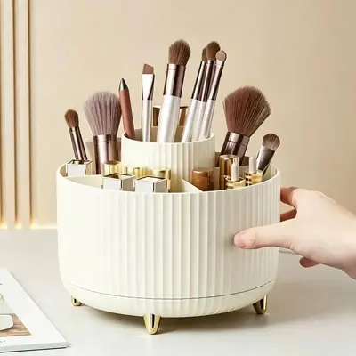 Rotating Desktop Makeup Brush Organizer with Lipstick and Pen Holder - 2