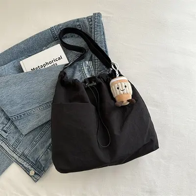 Schultertasche mit Reißverschluss und Kordelzug für Schule und Pendeln, vielseitig, großvolumig, Umhängetasche, Sporttasche für Damen - 7