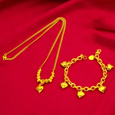 Vietnam Sand Gold Hollow Women's Necklace and Bracelet, Love Design